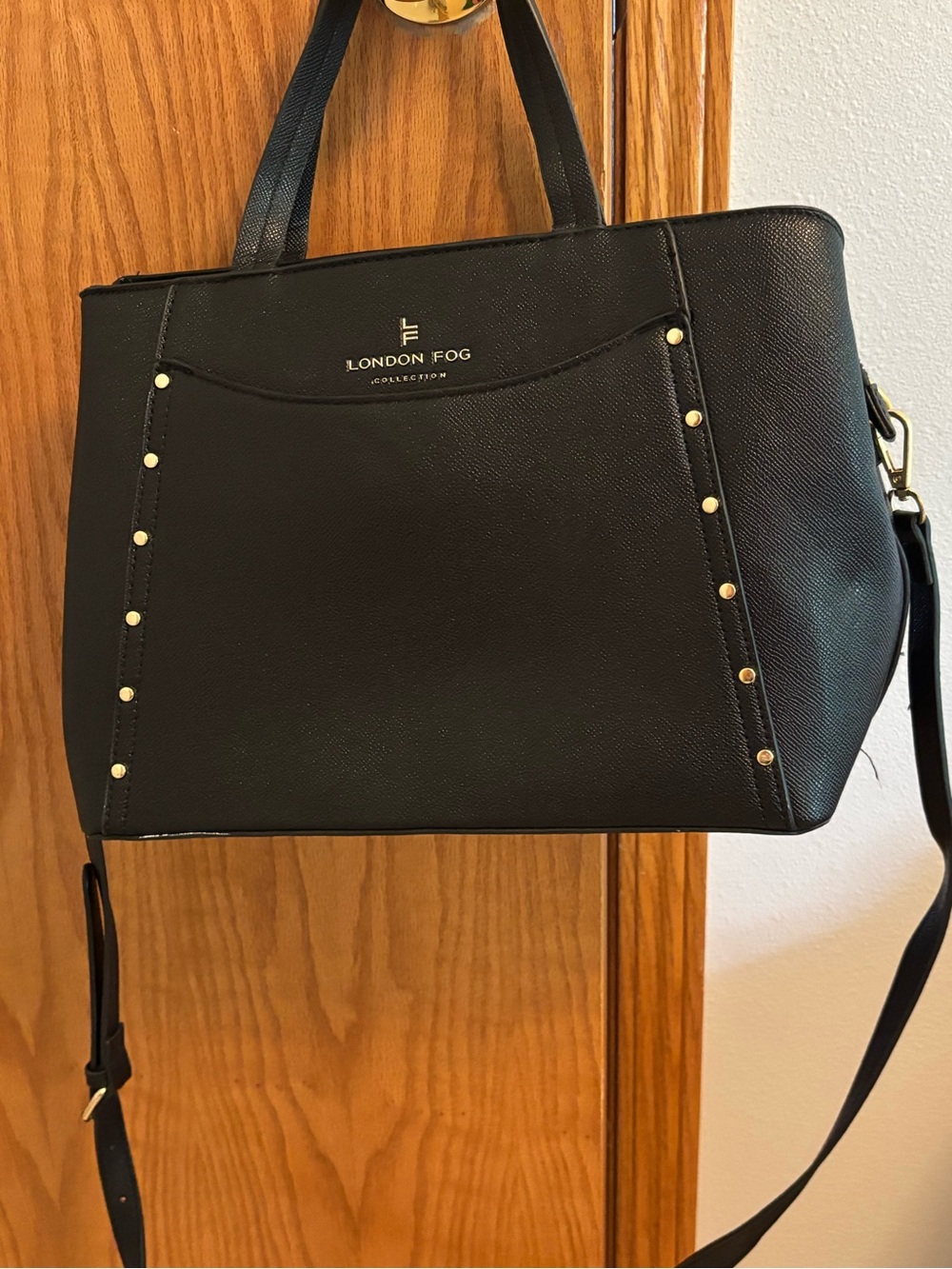 London Fog Black Tote with Gold Stud Accents